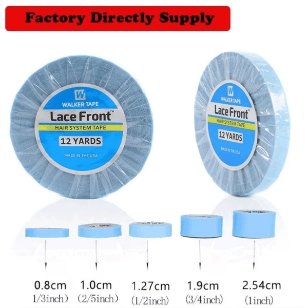 3yards 12yards 36yards Blå stark spets Frontstöd Walker-tejp för peruk Toupé Dubbelsidig vattentät självhäftande peruktejp 2.54cm 6 Yards