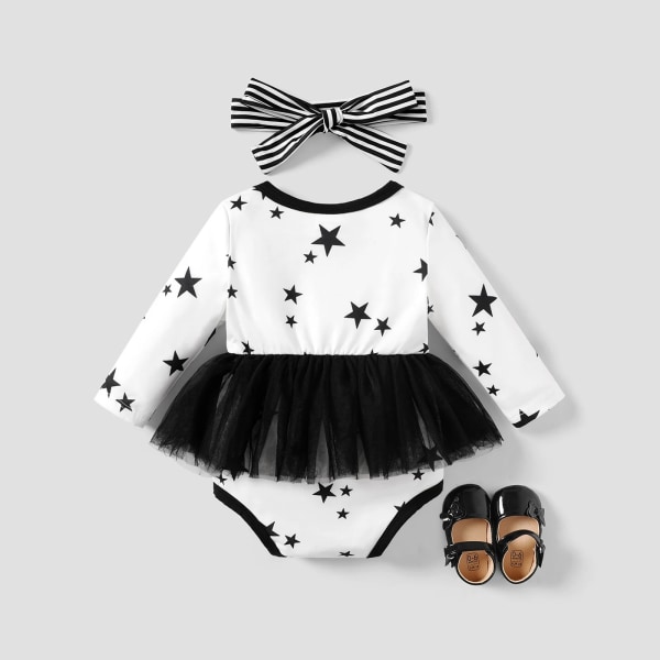 2st Baby Girl Sweet Stars Ruffle Edge Romper Set Colorblock 0-3Months