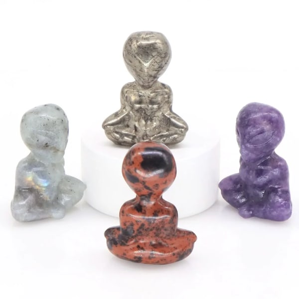 1,6" Yoga Alien Naturlig läkande sten Kristall snidad abstrakt konsthantverk Meditationsfigur Vardagsrum Sovrum Dekoration Present Lilac Lepidolite 10pcs