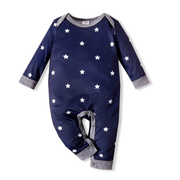 Sommar Baby Nyfödda Pojkekläder Mode Casual överallt Randig/ print Långärmad Romper Playsuit Dark Blue 0-3 Months