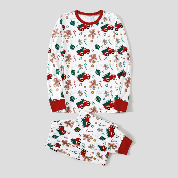 Christmas Family Matching Allover Red Truck Print Långärmad pyjamasset (flammsäker) White Kids3-4Years