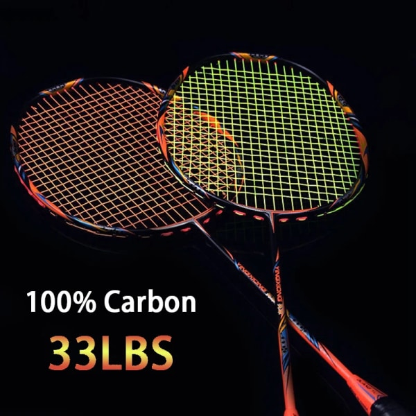 33LBS Full Carbon Fiber Offensiv Badmintonracket Strung Ultralight 4U 80G Professionell Racket G5 Speed ​​Racket Sport Vuxna Black thong