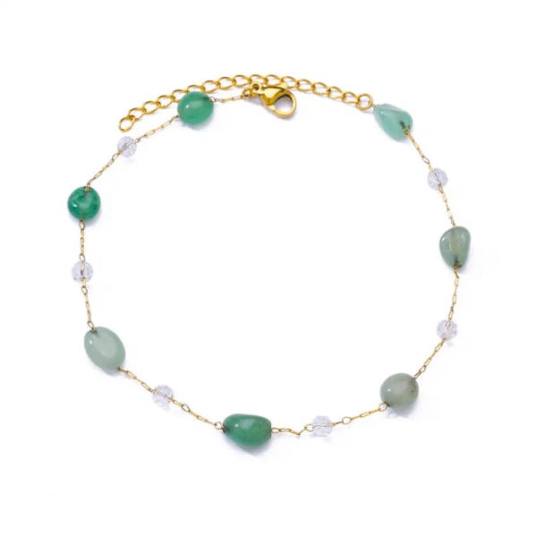 Naturlig grön sten fotlänkar för kvinnor Rostfritt stål länkkedja ankelarmband sommar strand smycken tillbehör Bijoux Femme HJ364G-1