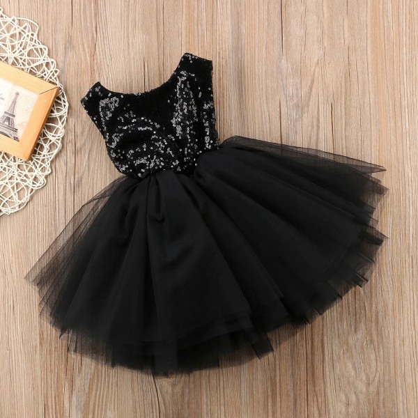 Partyklänningar i tyll med paljetter för baby/ toddler Black 5-6 Years