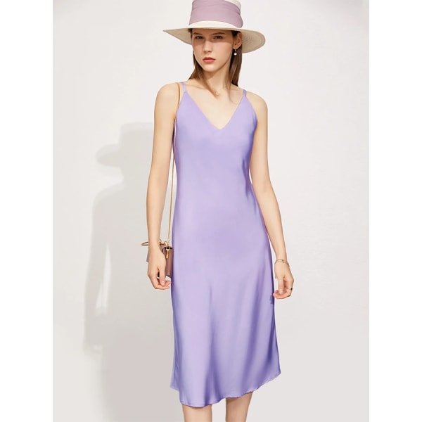 Minimalism Slip Dress French 2023 Summer V-neck Solid Pullover Ärmlös Vestidos Elegant A-linje damklänning 12331010 purple L