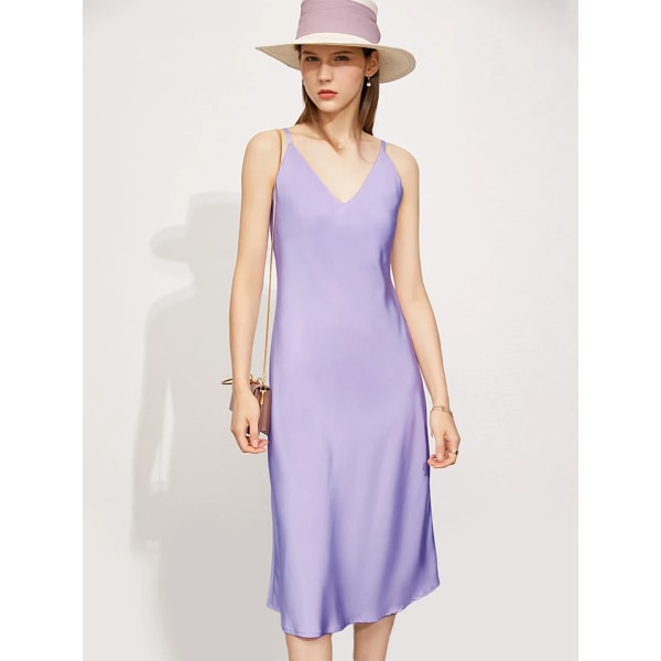 Minimalism Slip Dress French 2023 Summer V-neck Solid Pullover Ärmlös Vestidos Elegant A-linje damklänning 12331010 purple XL