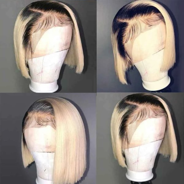 613 Ombre Blond Bob Peruk Människohår Kort Bob Peruk Spets Front Bob Peruk För Svarta Kvinnor Ben Rakt Människohår Spets Frontal Peruk 1B 12inches