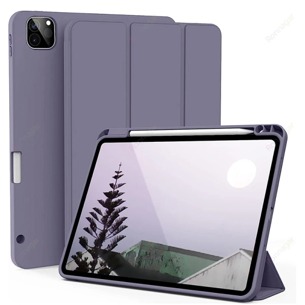 För ny iPad Pro 12,9 case 6:e/5:e/4:e generationens laddningspennhållare Cover Smart Case för iPad Pro 11 Case iPad Air 4 Air 5 Pro 12.9 2020-2022 Lavender Purple