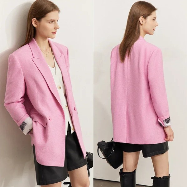Rosa kavaj för kvinnor 2023 Höst Nytt Mode Löst kontor Dam Business Ytterkläder Blomma Innerfoder Kvinnliga Toppar 12353111 Pink XL