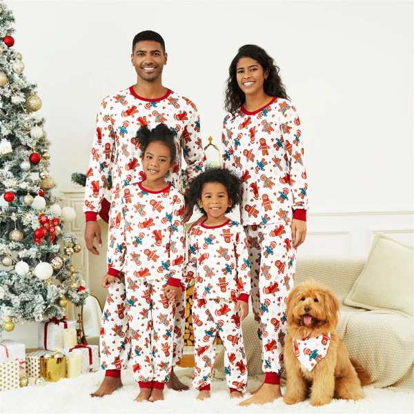 Christmas Tecknad Pepparkakor Man Allover Print Familj Matchande Pyjamas Set (flammsäker) White Men XXL