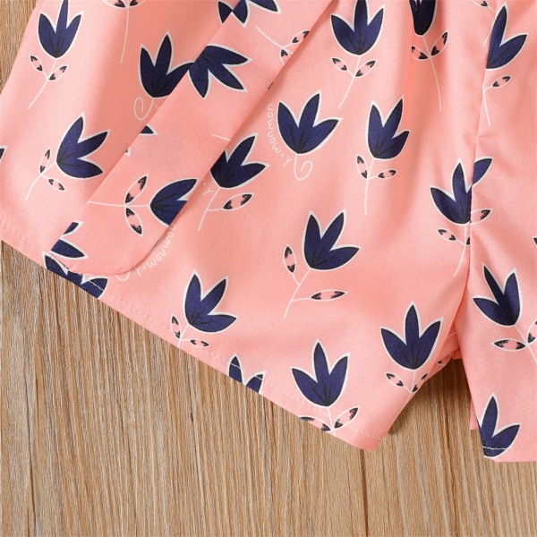 2st Kid Girl Bowknot Design ärmlös topp och allover Print Shorts Set Pink 9-10 Years