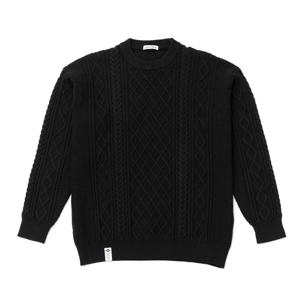 2023 Höst Vinter Ny Varm kabelstickad tröja Fisherman Twist Mönstrad Crewneck tröja Tjock stickad tröja Black S