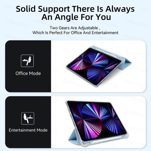 Funda Case iPad 9:e generationens Case iPad 8:e/7:e generationens Case iPad 10,2'' Case Mjukt trippelvikt TPU- case Cover Sky Blue 2015-19 iPad mini4 5