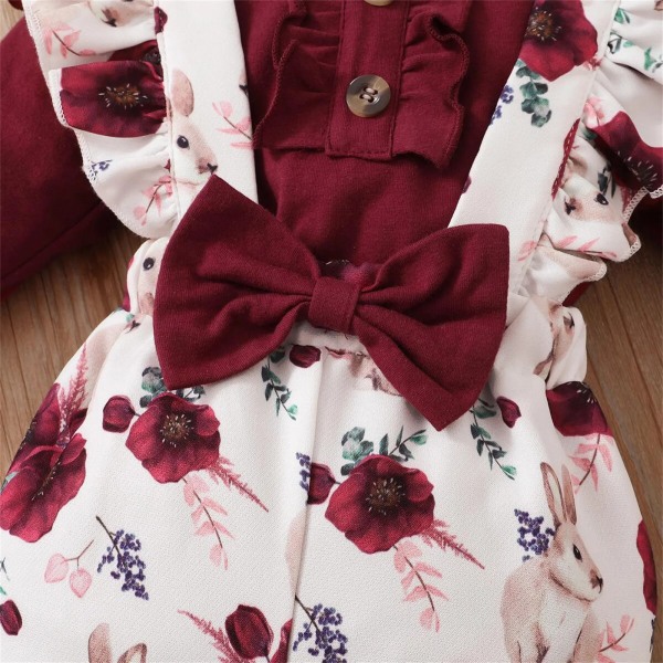 3st Nyfödd Baby Girl Kläder Tillbehör New Born Romper Jumpsuits 95 % bomull DLångärmad volangoverall Set Burgundy 0-3 Months