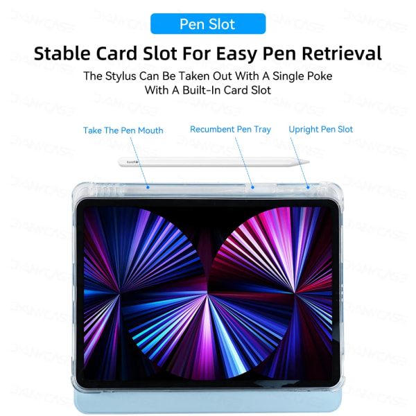 Med pennhållare Case För NY iPad 10,2'' 2021 8:e 7:e 9:e generationen A2197 A2200 A2198 2020 Slim Funda Case Wake Smart Cover iPad air 3 Pro 10.5 2 PCS Glass