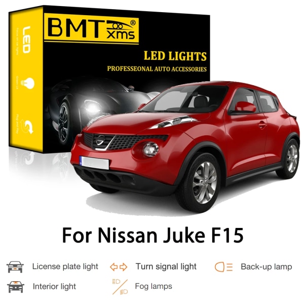 BMTxms Canbus För Nissan Juke F15 2010-2015 Bil LED Exteriör Interiör Parkering Blinkers Reverserande registreringsskylt Ljus Dimljus License Plate-2P