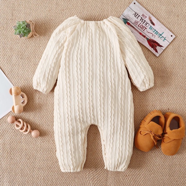 Solid stickad knappdesign Långärmad baby jumpsuit Brown 3-6Months