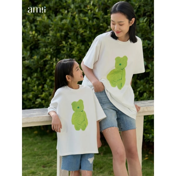 Barn 2023 sommar T-shirt Mamma och dotter Matchande kläder Björn Söt print Mode Lösa t-shirts Casual Toppar 22341017 Black Kids 155cm