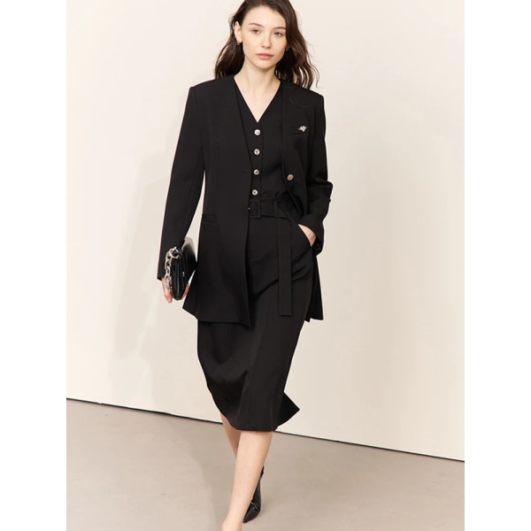 Minimalism Jacka Dam Kostymer Outfits 2023 Vår Nytt Miljövänligt återvunnet tyg Business Blazers Byxor 12341163 Black (Skirt) S