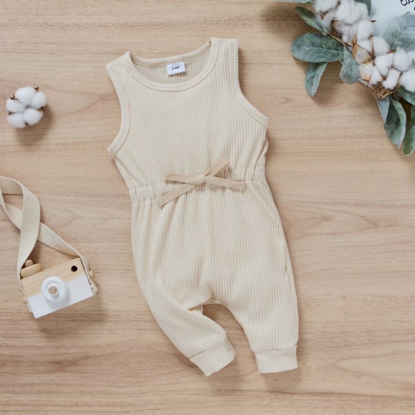 Baby Boy/Girl 95% bomull Ribbad ärmlös tank jumpsuit Beige 3-6Months