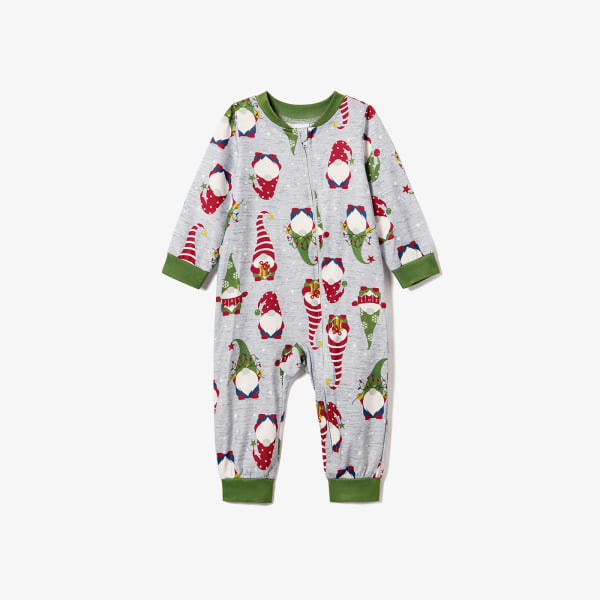 Julfamilj Matchande Gnome All-over Print Långärmad Romper Pyjamas Set (Flamsäker) Green MenXL