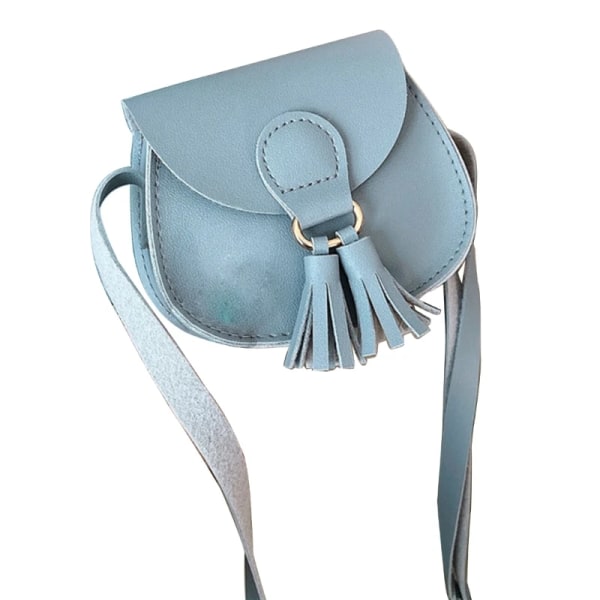 Söt PU-läder Crossbody-väska Tofs Myntväska Satchelväska Casual axelhandväskor Handväska för barn Flickor light blue