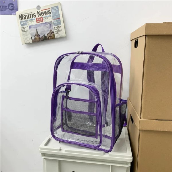 Ny ryggsäck Vattentäta väskor för kvinnor män Transparenta skolväskor för flickor Pojkar Resesportväskor PVC-ryggsäckar mochila purple 1