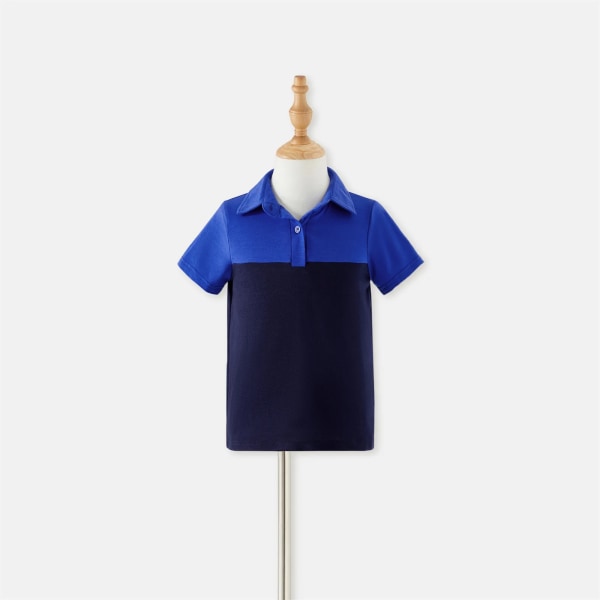 Matchande familjekläder Guipure Spets Halter Neck Ärmlösa klänningar och Color Block Kortärmade T-shirts Set Blue Girl 4 -5 Years