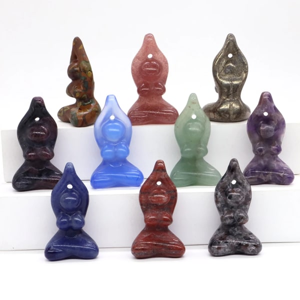 Yogagudinnastaty för sovrumsinredning Naturlig läkning Kristallsniden Abstrakt konsthantverk Reiki Meditationsfigur Partihandel 1,5" Bamboo Jasper 20pcs