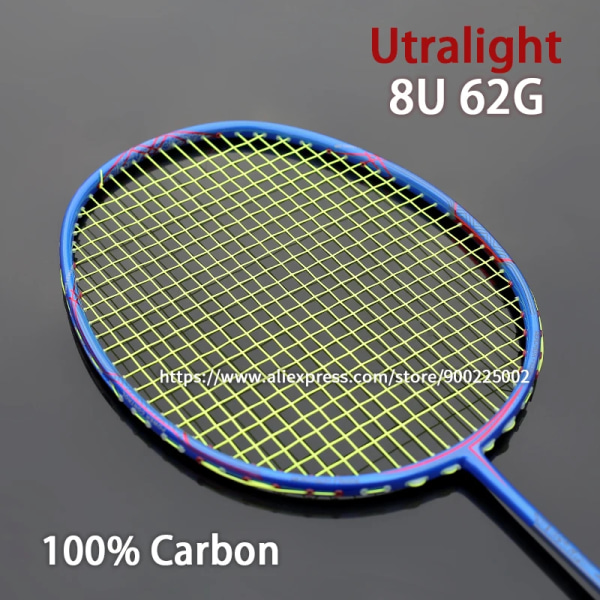 Ultralätt 8U 65-67g kolbadmintonracket Professionell offensiv typ racket med strängar påsar 22-30LBS racketar Padel Black