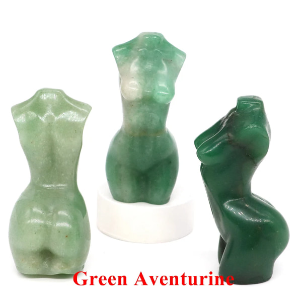 3 "naturstenar snidade kvinnor byst modell staty Healing Crystal Reiki ädelsten Sexig flicka Kroppshantverk statyett hemprydnad Green Aventurine 1pcs