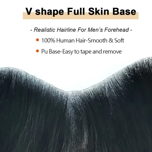 Pannan Hårfäste Tunn hud Bashårlapp För män V-form Mänskligt hårstycke Herrfrontalhårbyte Gratis frakt 1B-2.5x16cm 1Pcs/Lot