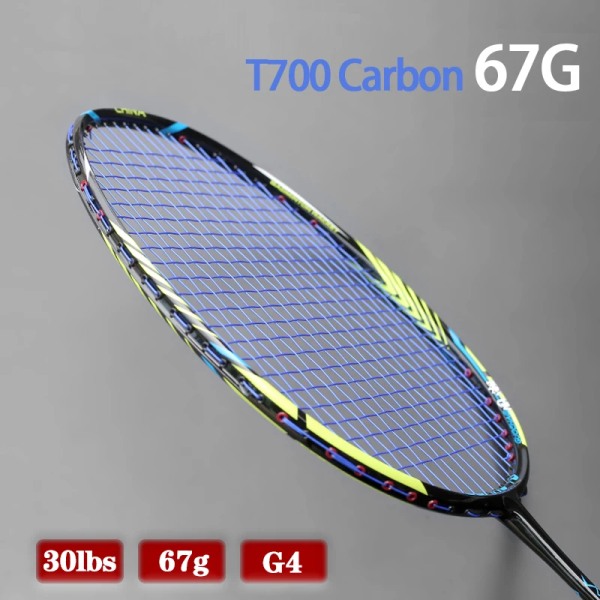 100 % T700 Kolfiber Badmintonracket Strung Professional Lättvikt 7U 67G Träningsracket Med Väskor Speed ​​Sport Vuxna Blue