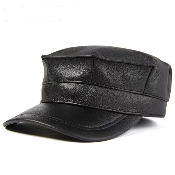 Ny grossist Vinter Thermal hattar äkta läder Kvinna Cap Kadett Cap Man Militär hatt Kohud Läder Cap black XL 57 58CM
