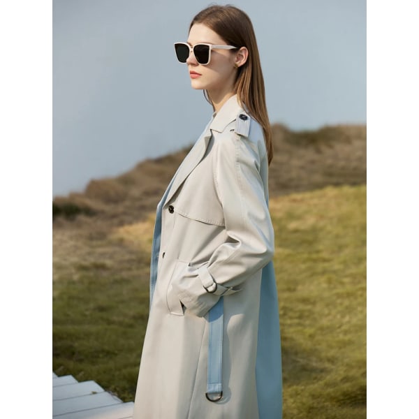 Minimalism Trenchcoat för kvinnor 2022 Höstpanel Mode All-match Solid Elegant enkelknäppt långjacka 12170025 Grey Blue 12170025 M