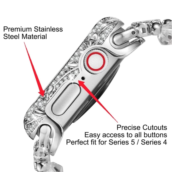 Avancerat anti-fall case För Apple Watch 38mm 40mm 42mm 44mm 45mm 41mm diamantbelagt case för iwatch 7 6 5 4 3 SE Silver B For 38mm