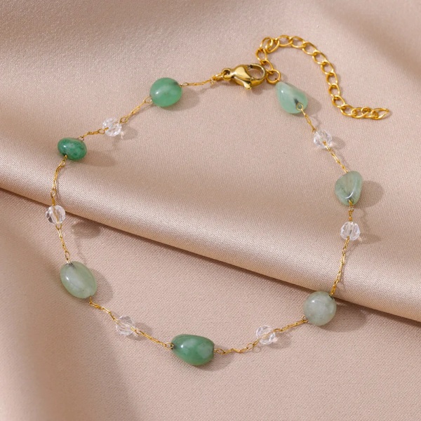 Naturlig grön sten fotlänkar för kvinnor Rostfritt stål länkkedja ankelarmband sommar strand smycken tillbehör Bijoux Femme HJ364G-1