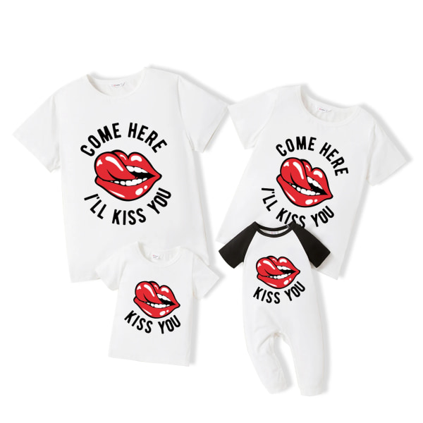 Läppar och print Vita familjematchande kortärmade T-shirts White Baby 3-6M