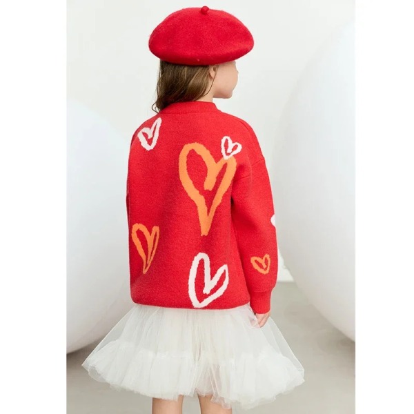 Barn Barntröjor för tjejer Vinter Nytt mode Basics Cashmere Warm 2023 Heart jacquard stickade toppar med o-hals 22344013 red 130cm
