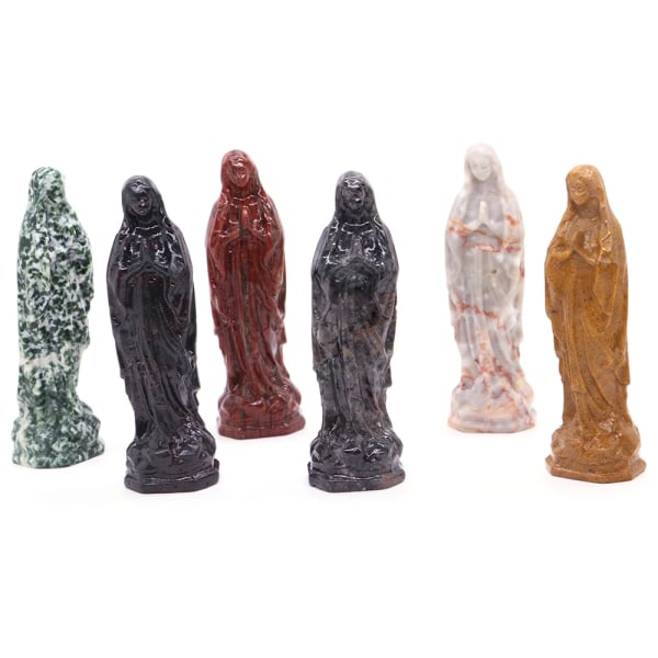 Handgjord Jungfru Maria Bönstaty Helande Kristallpärla Katolsk Skulptur Natursten Madonnafigurer Dekor Julklappar Green Spot Jade 3 PCS