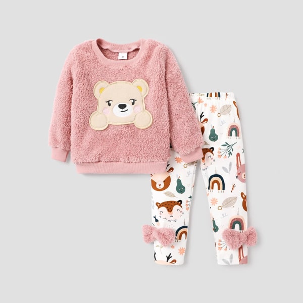 2 st Toddler Lekfull björn broderad polarfleecetröja och rosett Design Set Pink 3Years