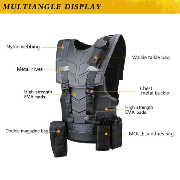 Airsoft Tactical Väst Paintball Militärjakt Höghållfast EVA-skyddande baffel med Walkie Talkie MOLLE Magazine Bag black