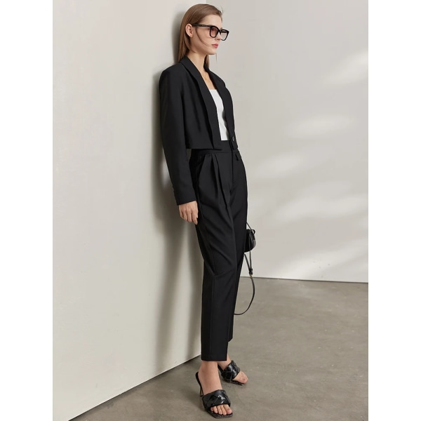 Minimalism Tvådelade set Kvinnor Outfits 2022 Höst Nytt Mode Brev Broderi Blazer Pendlar Byxa Separat 12240243 Black (Blazer) XL