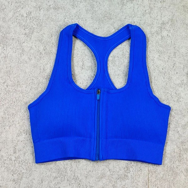 Dragkedja Fitness Sport BH Sömlösa Yoga BH:ar för kvinnor Löpning Träning Sport Crop Top Kvinnliga GYM Kläder Linnen 7 färger Blue Zipper Bra M