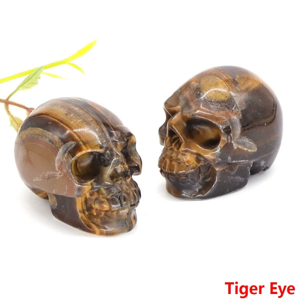2" Skallestaty Naturstenar Kristaller snidade Reiki Healing Chakra Feng Shui ädelstensfigurer Hantverk Heminredning Halloween-present Tiger Eye 1pcs