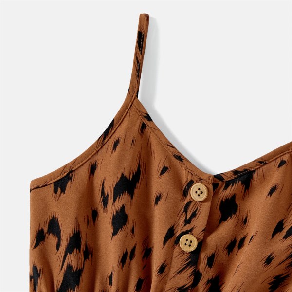 Mommy and Me Coffee Leopard Print Strappy Romper Shorts med bälte Coffee Women L