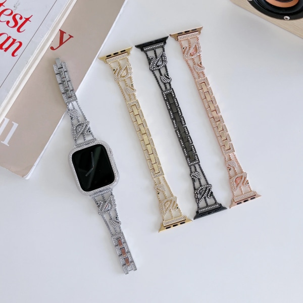 Metall diamantrem För Apple Watch 8 7 45mm 41mm Ultra 49mm 6 5 4 SE 44mm 40mm Swan Graphic Damarmband För iwatch 3 42mm Gold 42mm 44mm 45mm 49mm