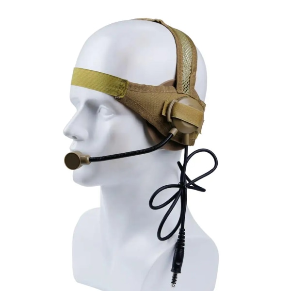 Military Shooting Taktisk Headset Mikrofon används med PTT Walkies Talkie för CS Jaktspel Kommunikationshörlurar tan