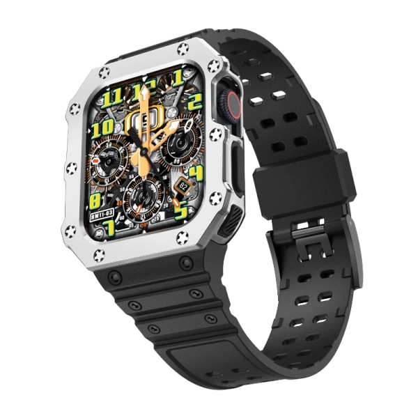 Silikonrem För Apple Watch Series 8 7 45mm 41mm 6 5 SE 44mm 40mm Drop Resistant Watch Accessories Set För iwatch 3 42mm 38mm Black silver For 42mm