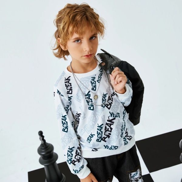 2st Toddler Trendig tröja med print & set med rippade jeans White 7-8Years
